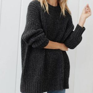 Jenni Kayne Fisherman Cocoon Crewneck XXS Charcoal, Alpaca